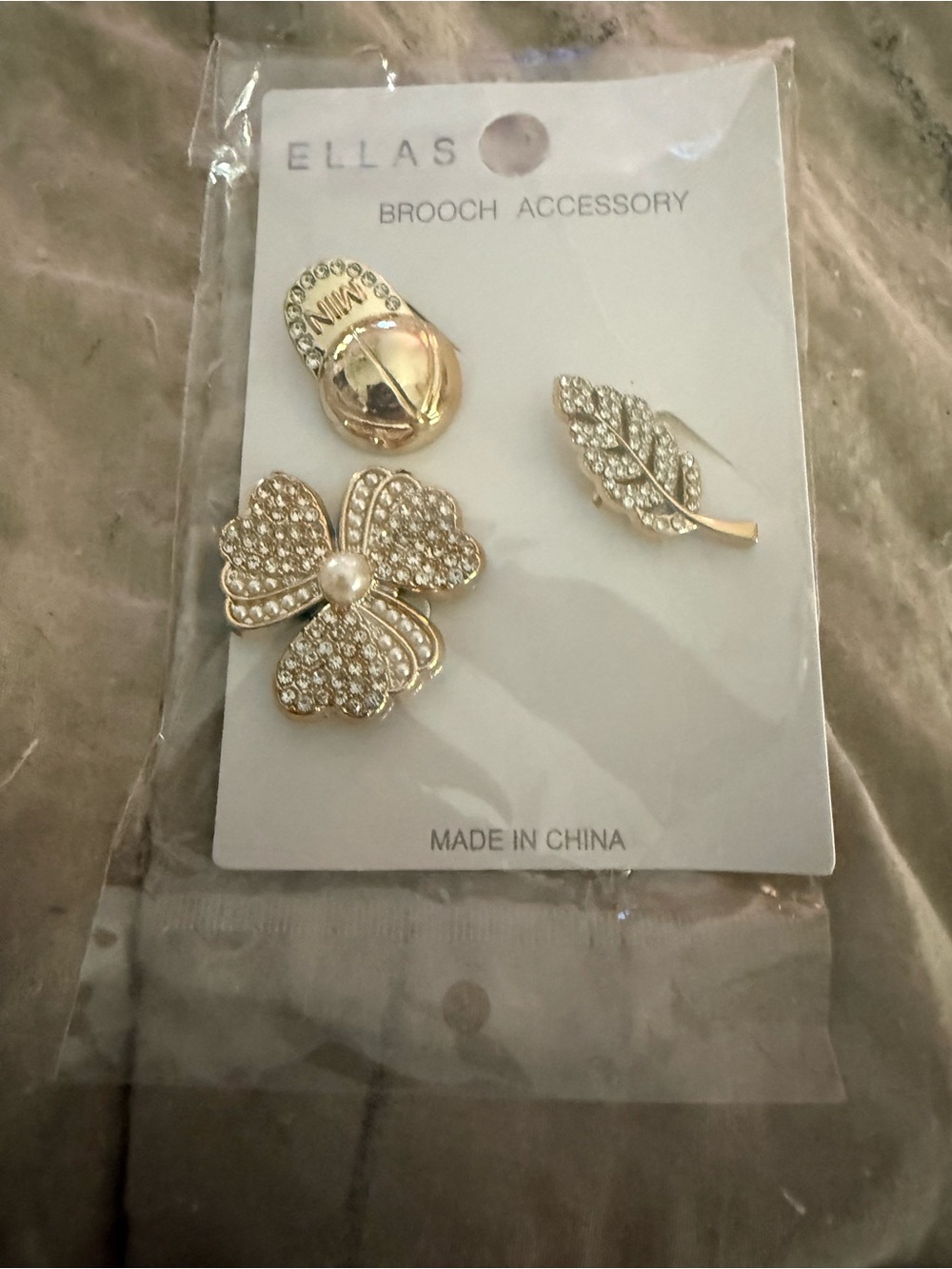Ella Gold Crystal Flower, Leaf & Accent Brooch Set